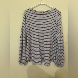 Juicy Couture Grey & Black Striped Knit Top With Balloon Sleeves